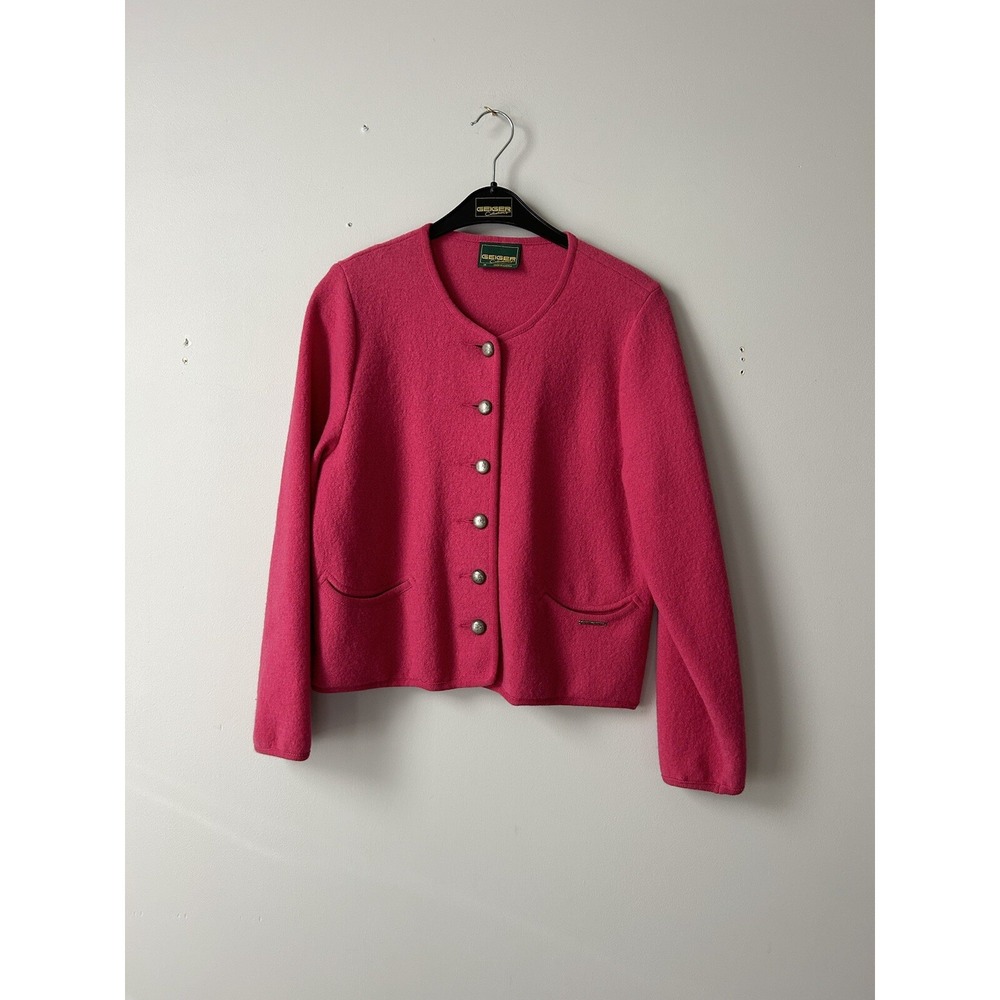 Vintage GEIGER Made in Austria 100% Wool Jacket Floral Button‎ Pink Women 36
